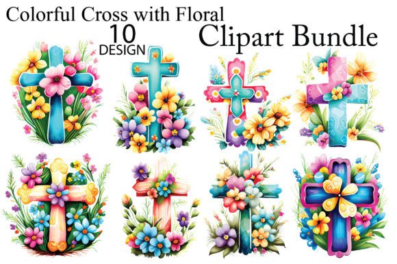 Download Colorful Cross with Floral Png Bundle - Floral png bundle Collection