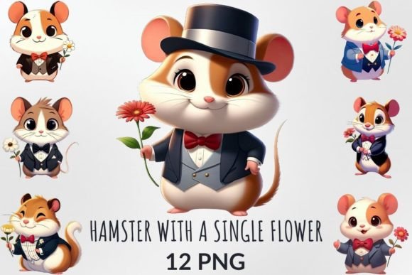 Download Cute Hamster with a Single Flower Bundle - Single flower Collection