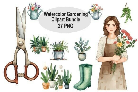 Download Watercolor Gardening Clipart Bundle - Premium Resources