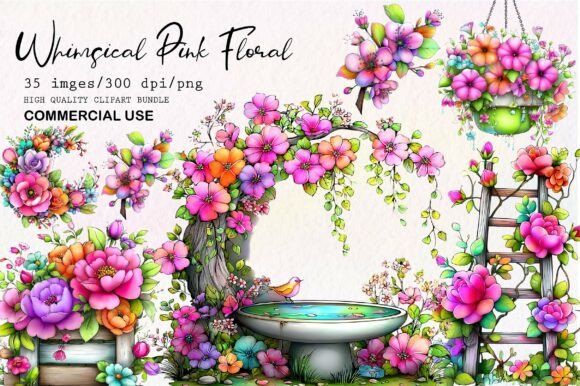 Download Whimsical Pink Floral Clipart - Floral clipart Collection