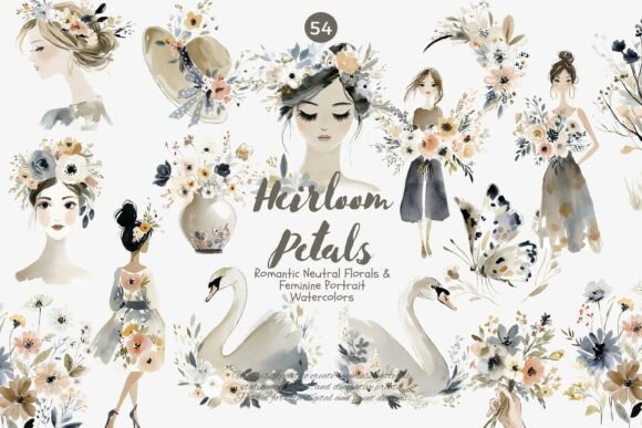 Download Romantic Neutral Floral Clipart Bundle - Floral clipart Collection