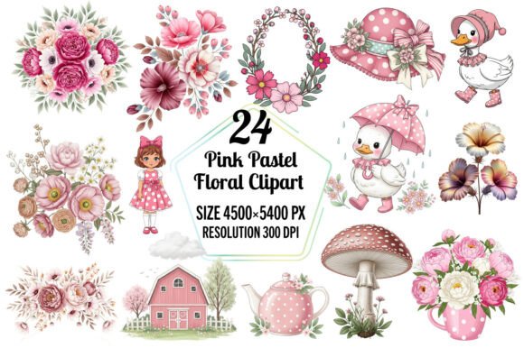 Download Pink Pastel Cottagecore Floral Clipart - Floral clipart Collection