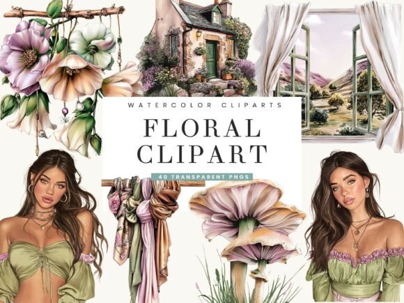 Download Watercolor Cottagecore Floral Clipart - Floral clipart Collection